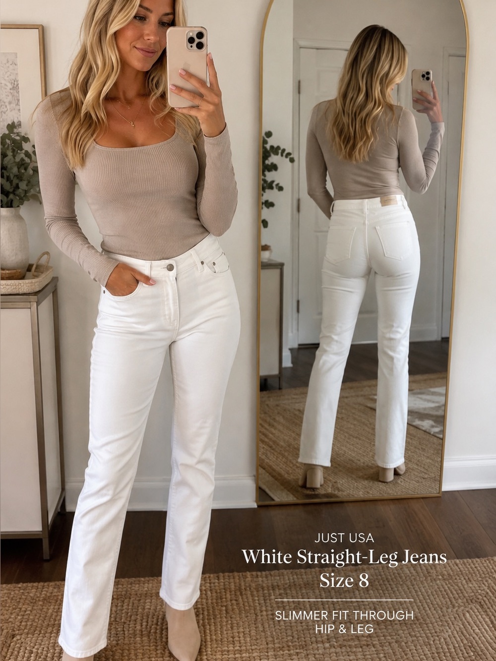 Just USA White Straight-Leg Jeans size 8